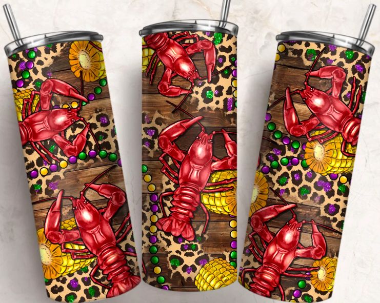 Mardi Gras Crawfish Skinny Tumbler 20oz