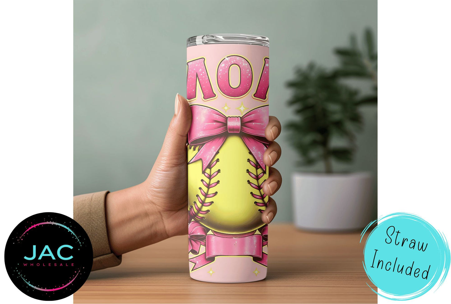 Pink Coquette Softball Mom Skinny Tumbler 20oz