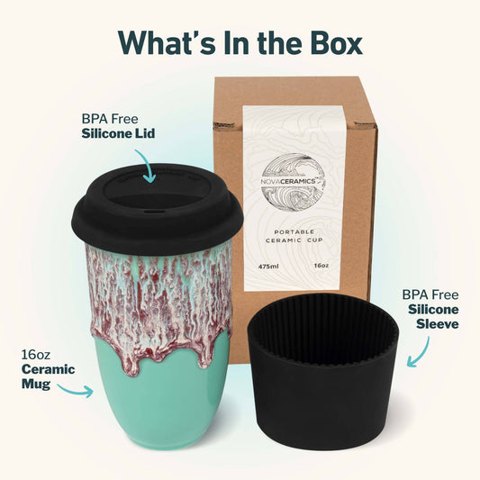 Nebula Ceramic Travel Mug – 16oz with Lid & Sleeve