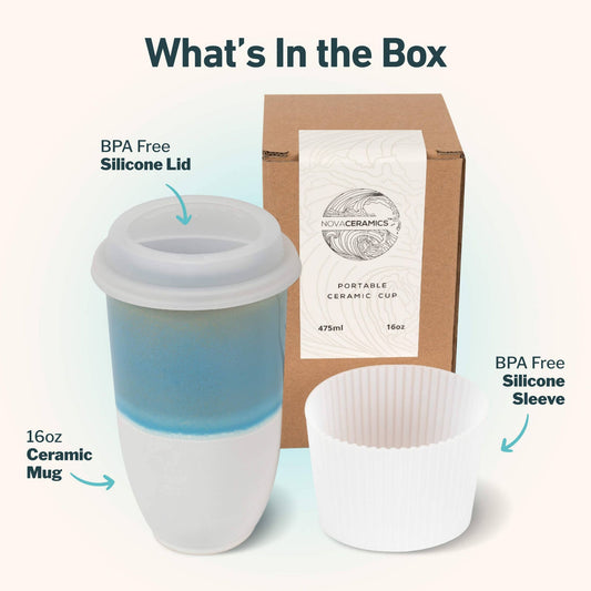 Lagoon Ceramic Travel Cup – 16oz with Lid & Sleeve
