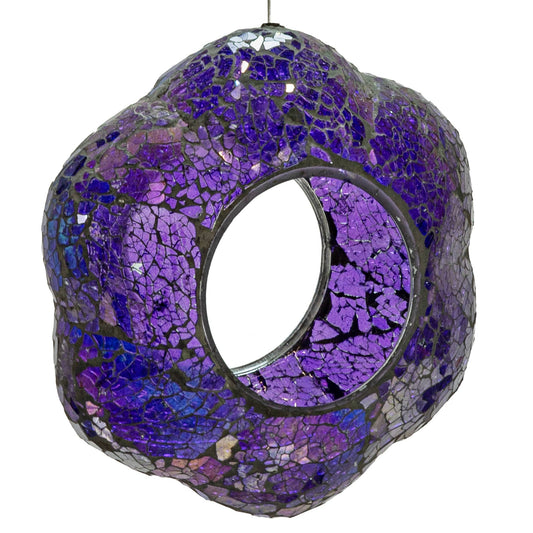 Purple Glass Flower Mosaic Fly-Through Hanging Bird Feeder