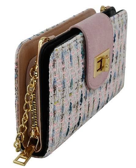 TW041 Tweed Turn Lock Crossbody Wallet