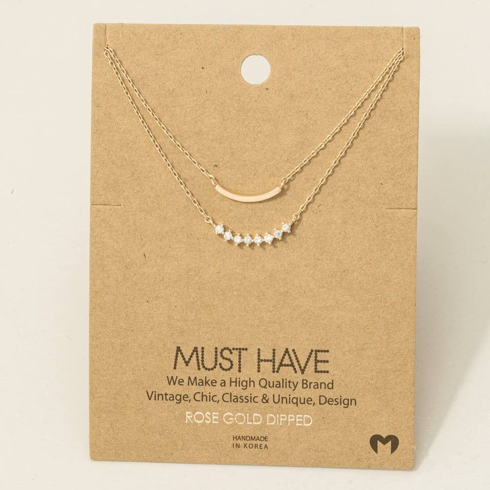 Layered Rhinestone Curved Bar Necklace