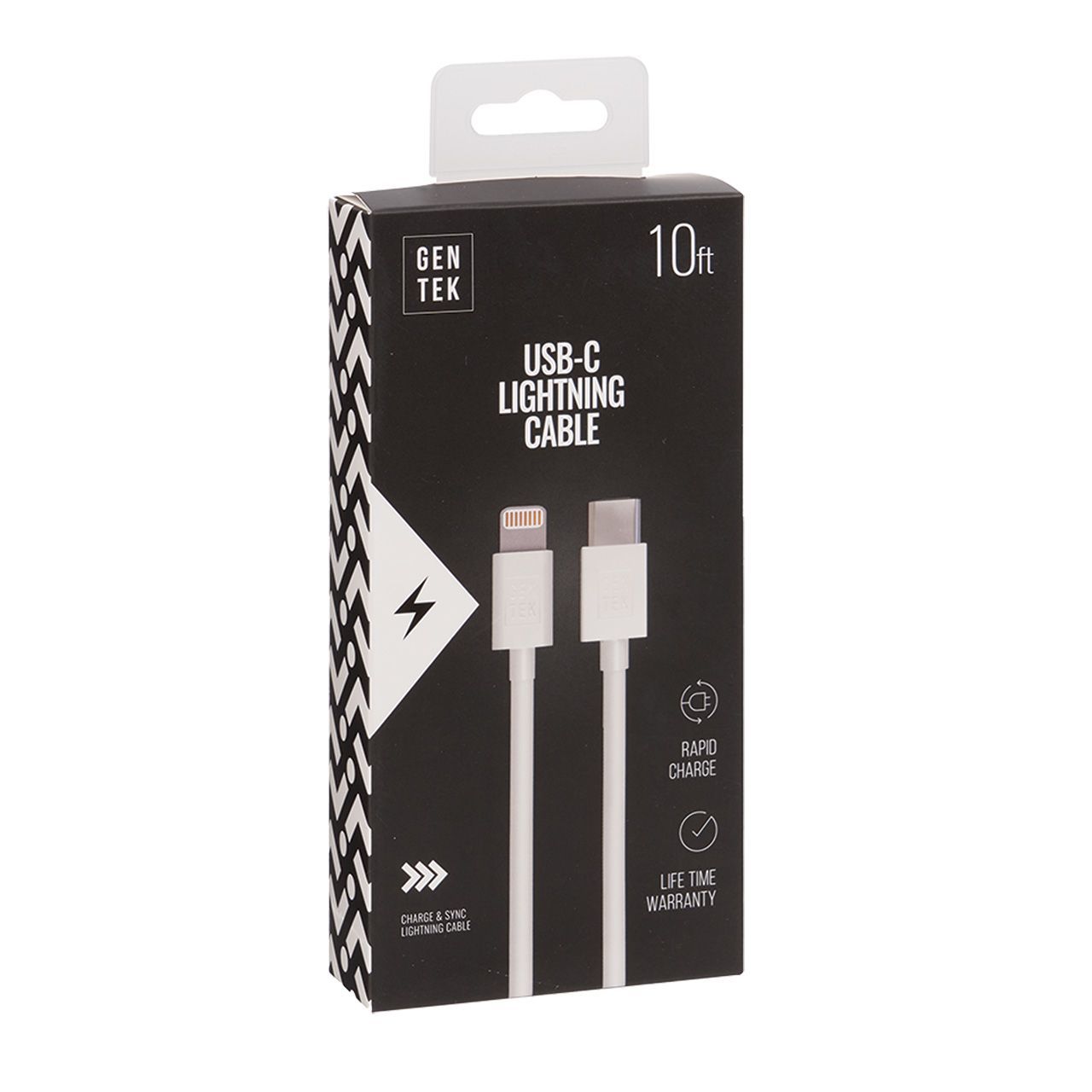 Gen Tek Usb C To Lightning Cable, 10 Ft - White
