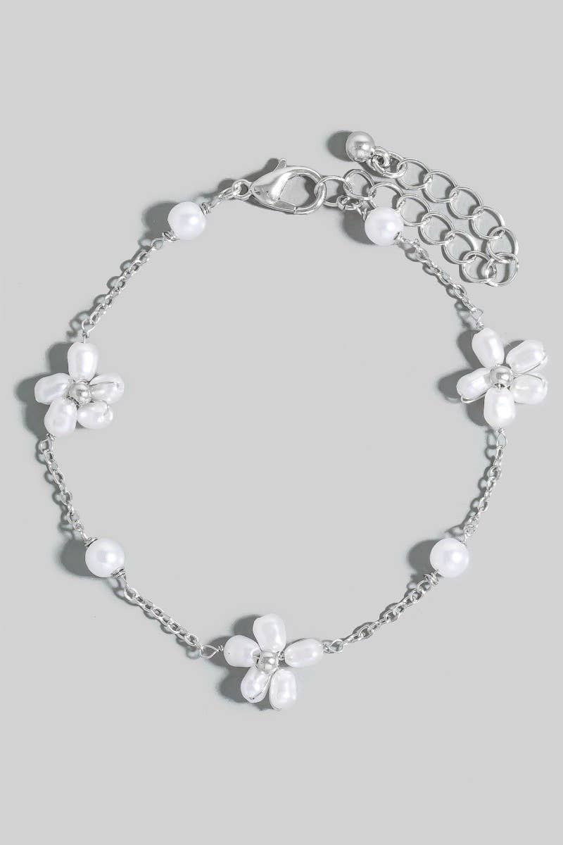 Pearl Beaded Flower Chain Bracelet