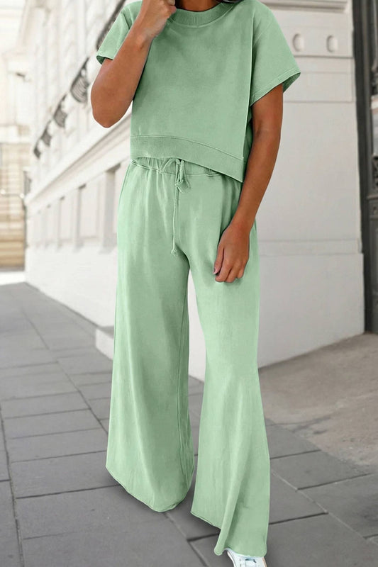 Soft Color Tee & Wide Leg Pants 2pcs Set | S-XL Plus 1X-4X