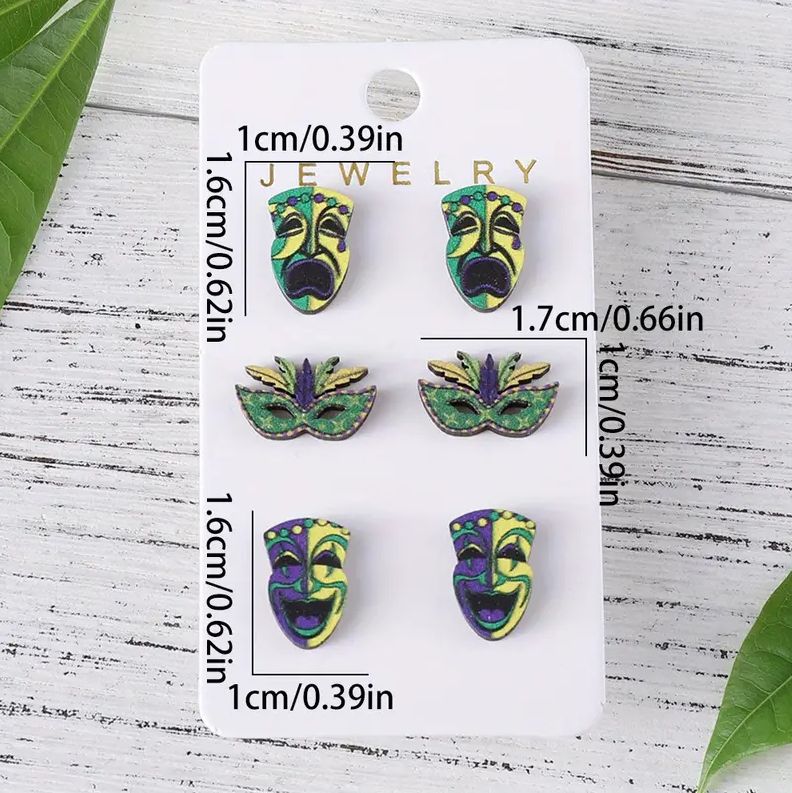 Mardi Gras Jester & Mask Trio of Earrings