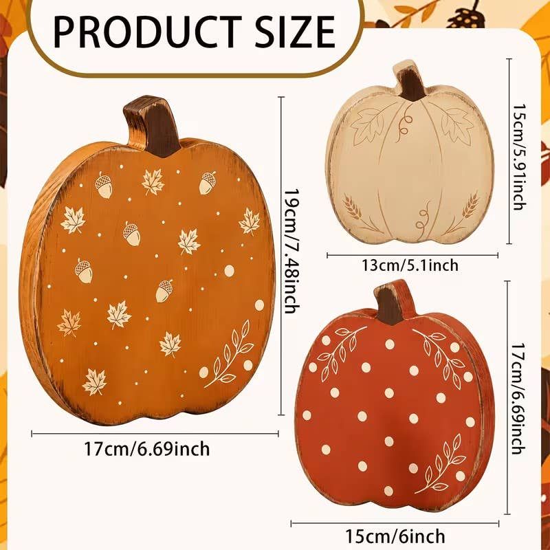 Rustic Wooden Pumpkin Jack O LanternHalloween Decor Set of 3