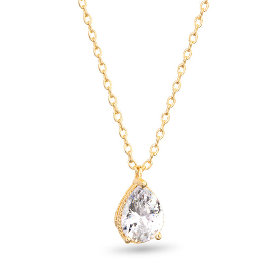 CZ Pear Shaped Solitaire Necklace - Gold