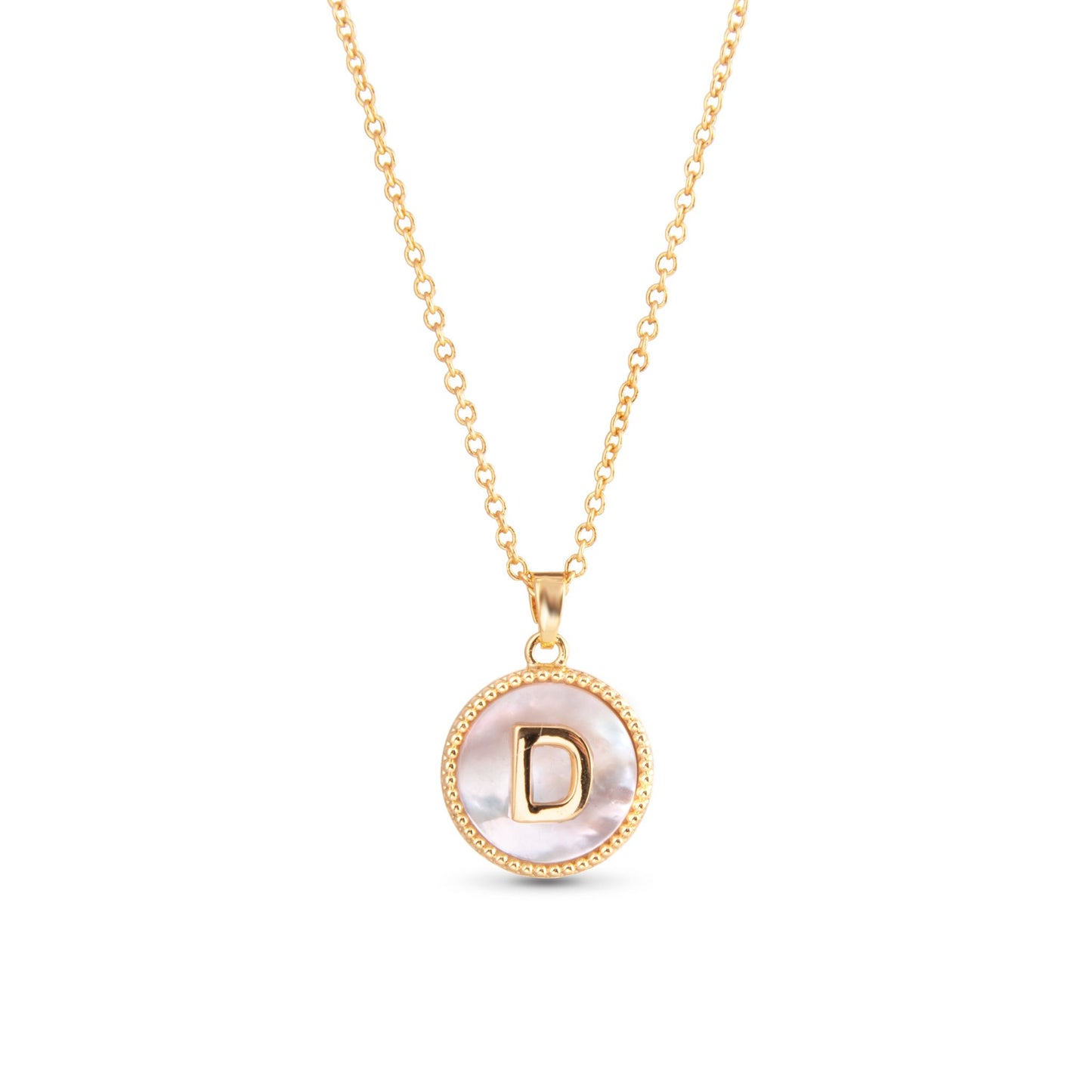 Gold Mother of Pearl Initial Necklace - D