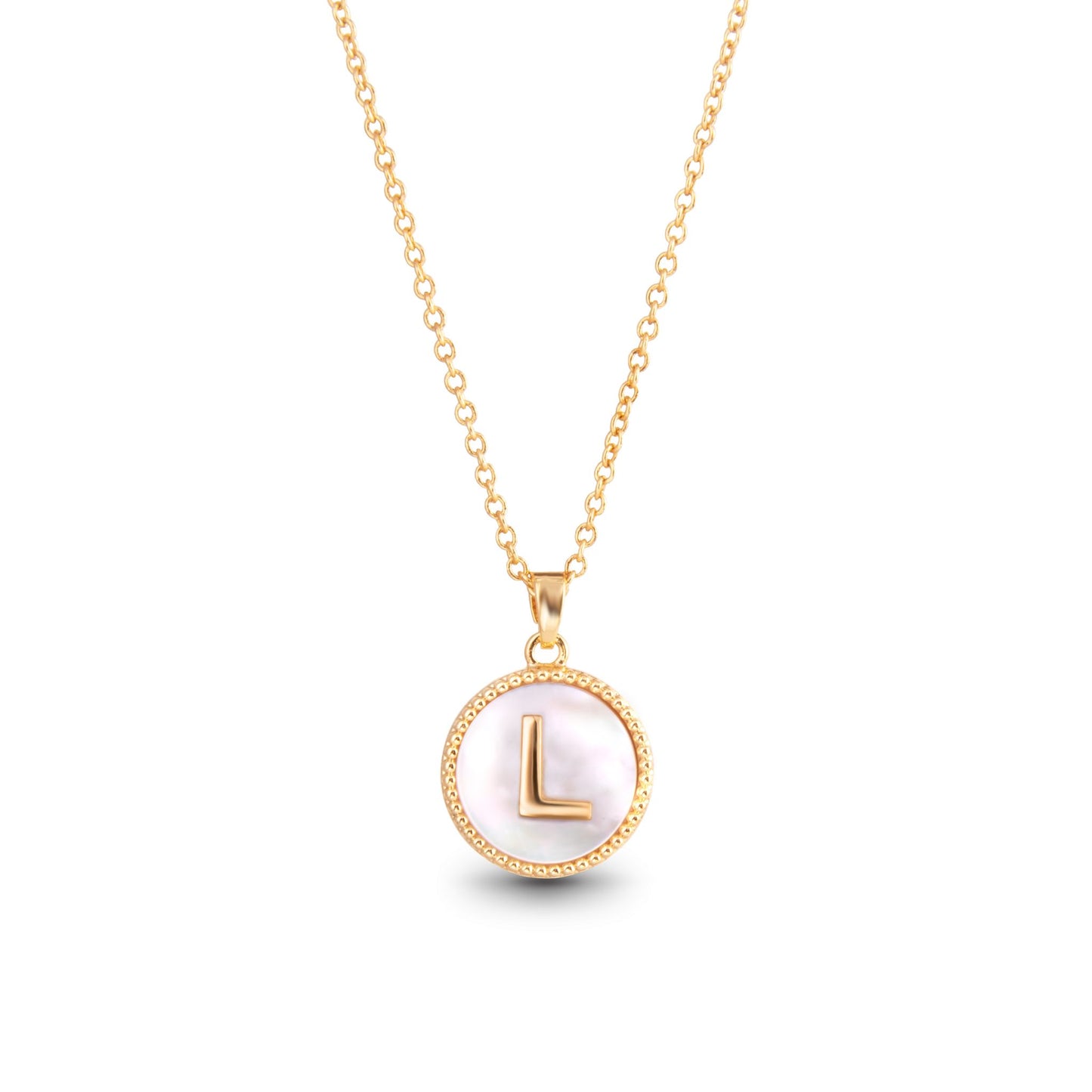 Gold Mother of Pearl Initial Necklace - L