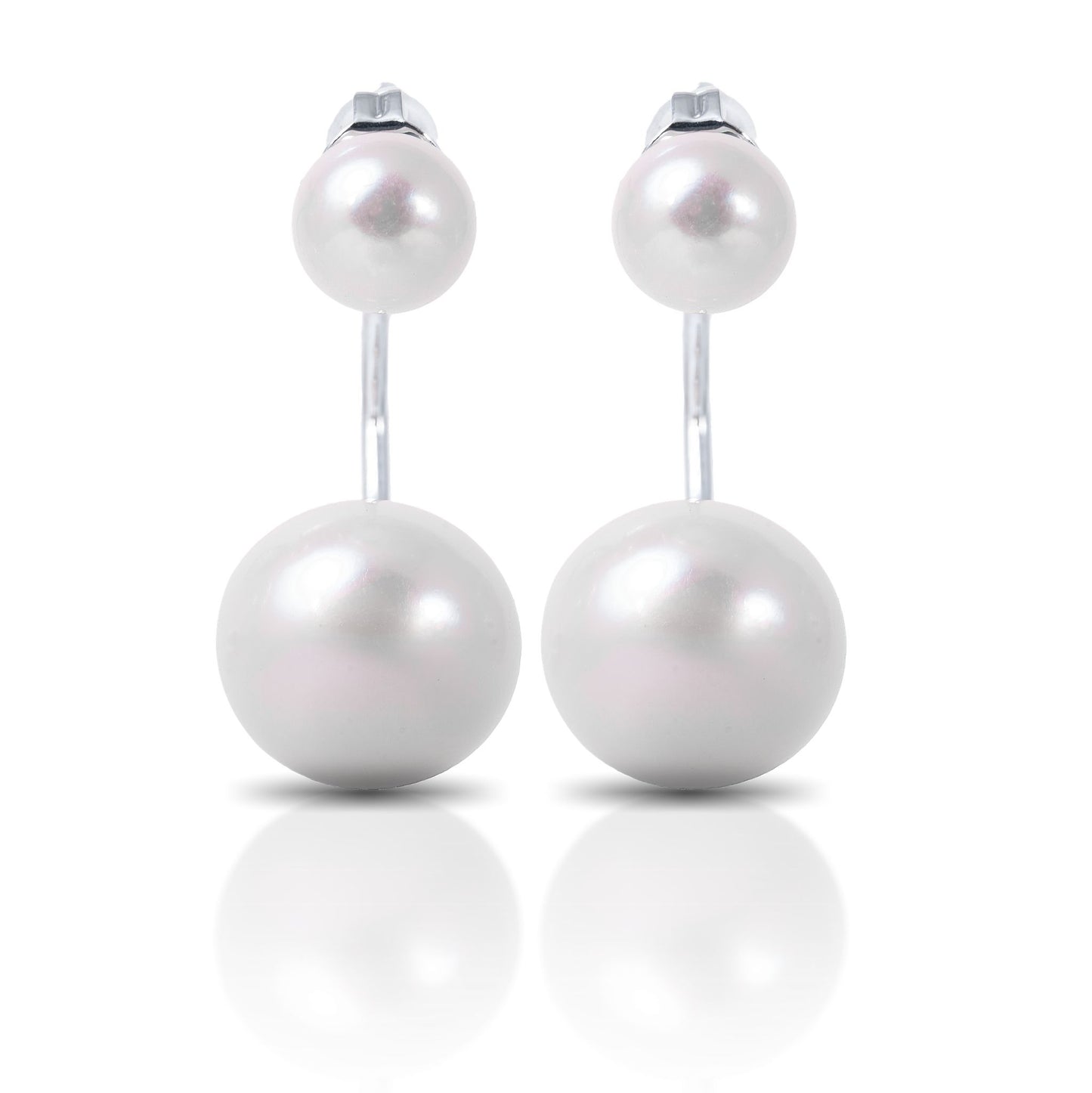 Pearl Earrings with Pearl Drop Jacket - Natural White - Silver
