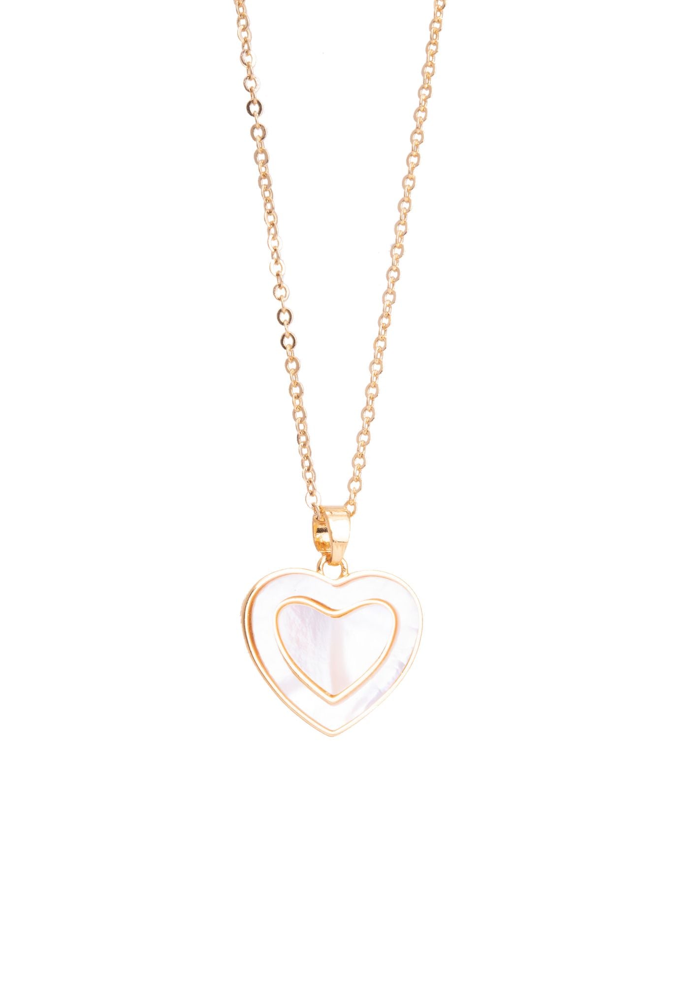 Mother of Pearl Filled Heart Necklace - Gold