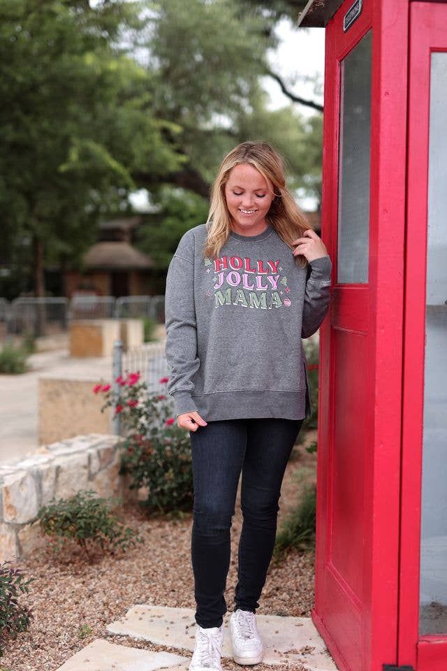 Holly Jolly Mama - Burnout Sweatshirt - Charcoal