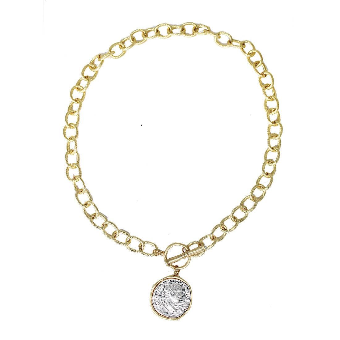 Gold and Silver Cross Stamped Coin 16"-18" Gold Chain Necklace
