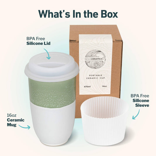 Sage Green Ceramic Travel Mug – 16oz Reusable Cup
