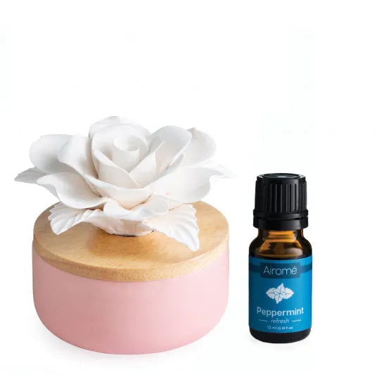 Porcelain Aroma Diffusers Rose w/ 15 mL Peppermint