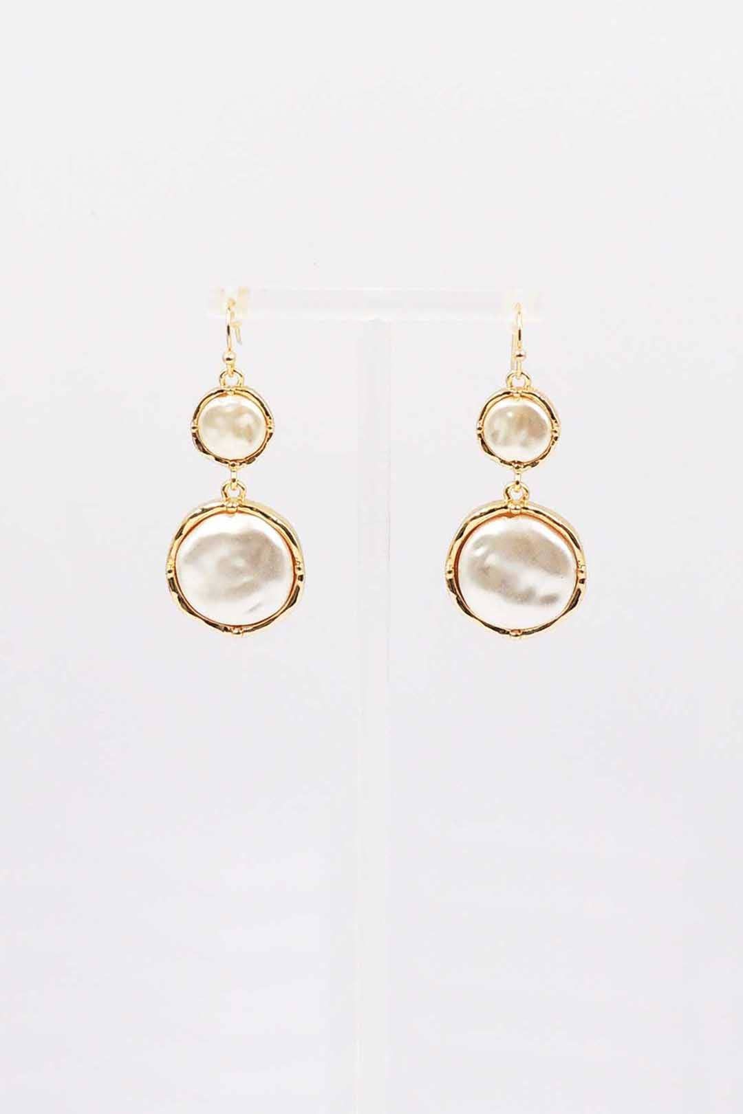 Freshwater Coin Pearl Double Drop Fishhook Earring