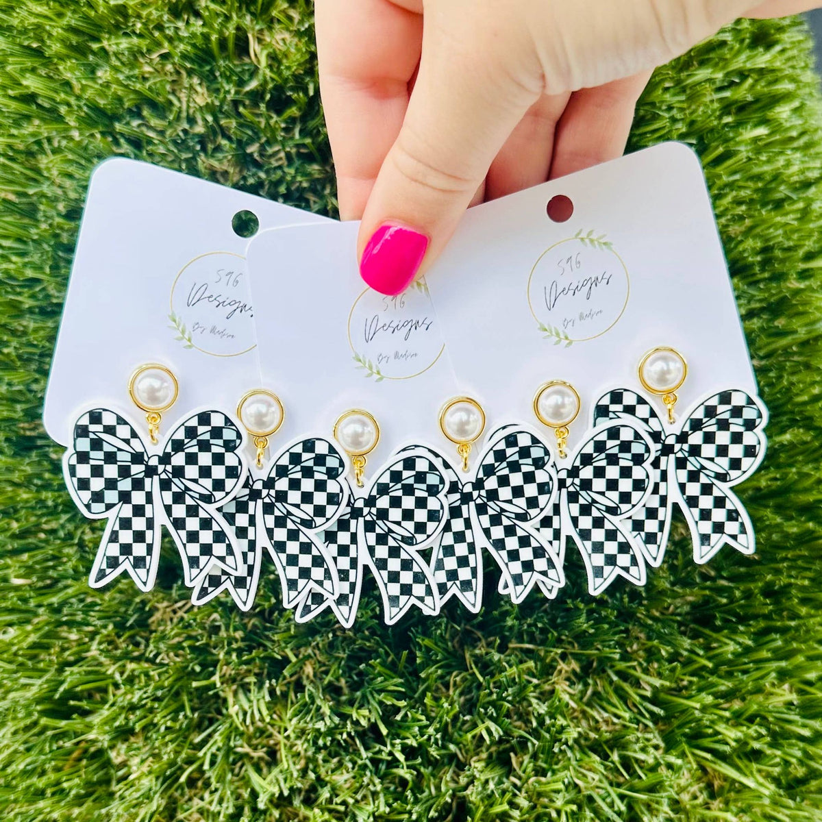 Checkered Bow Statement Earrings