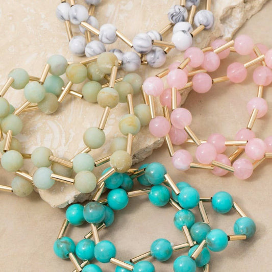 Metallic Bars And Ball Resin Beads Bracelet 3 Set