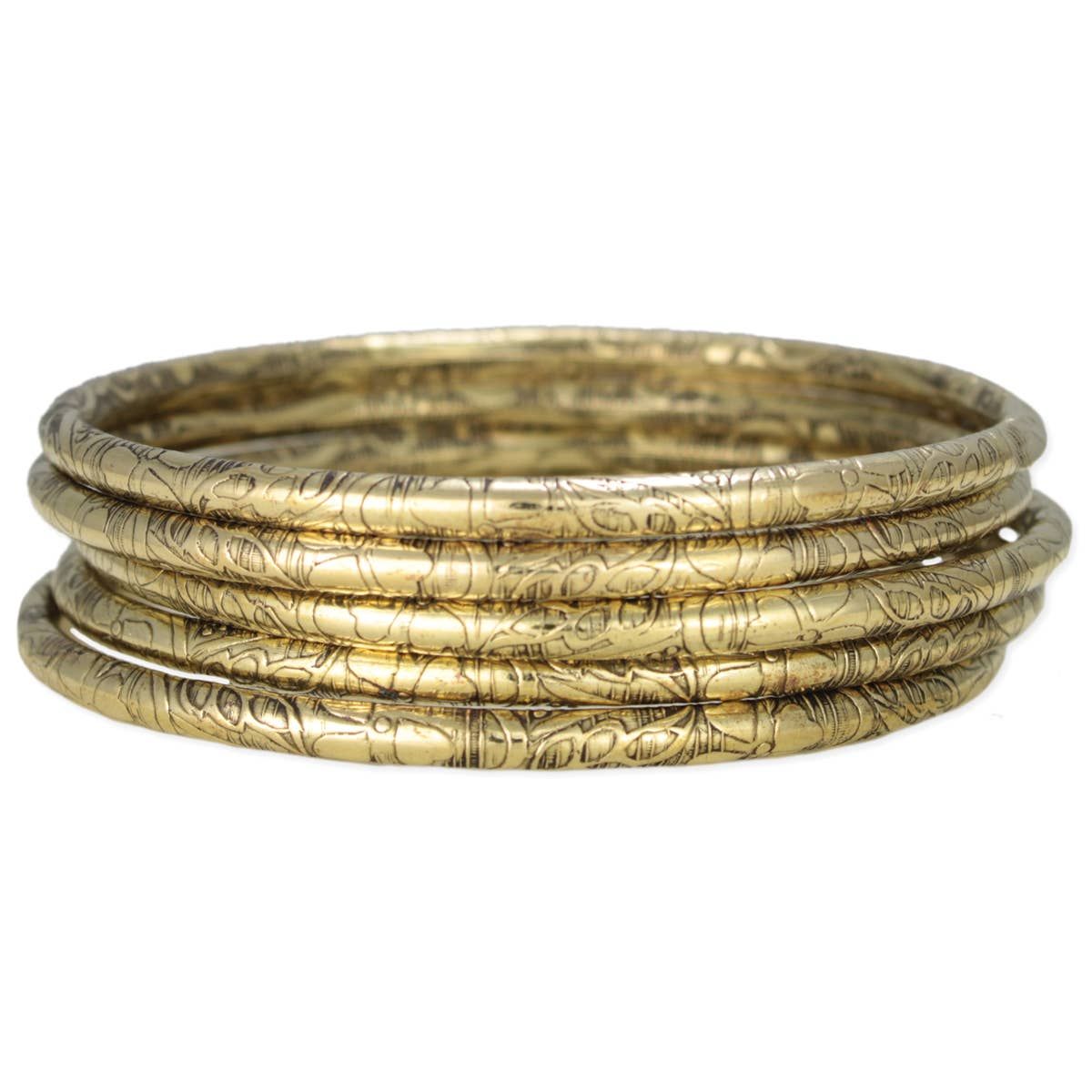 Vintage Embossed Gold Bangle Bracelet Set
