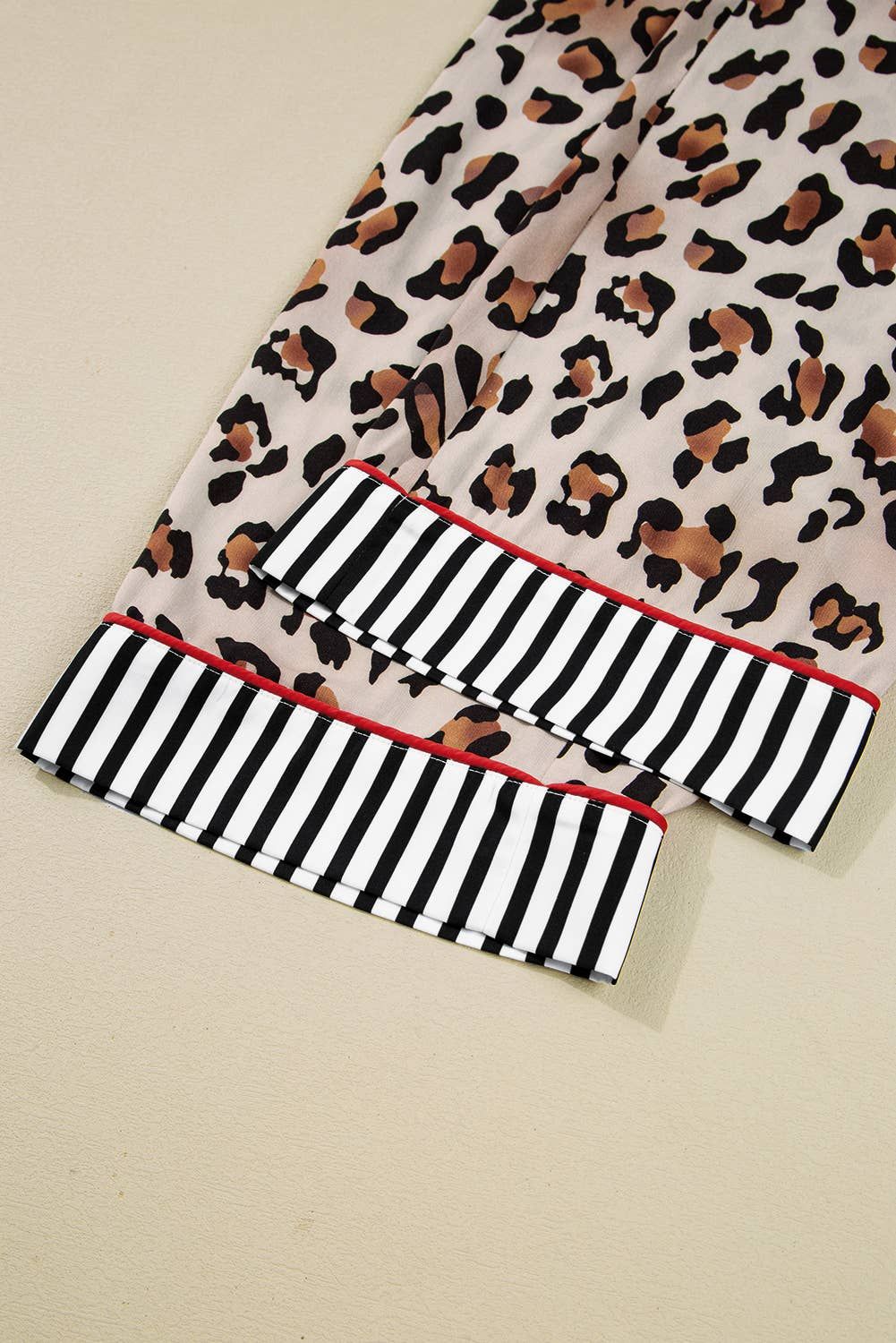 66 Leopard Striped Edge Plus Size Pajama Set (S-4X)