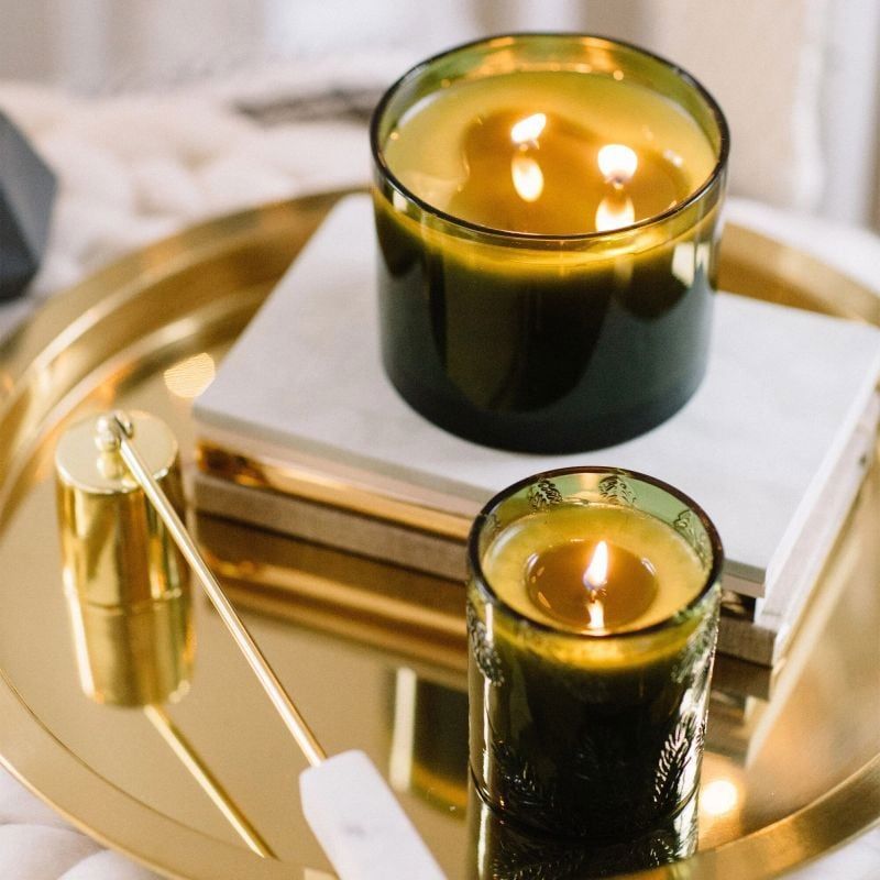 Frasier FIr Poured Candle Molded Green Glass