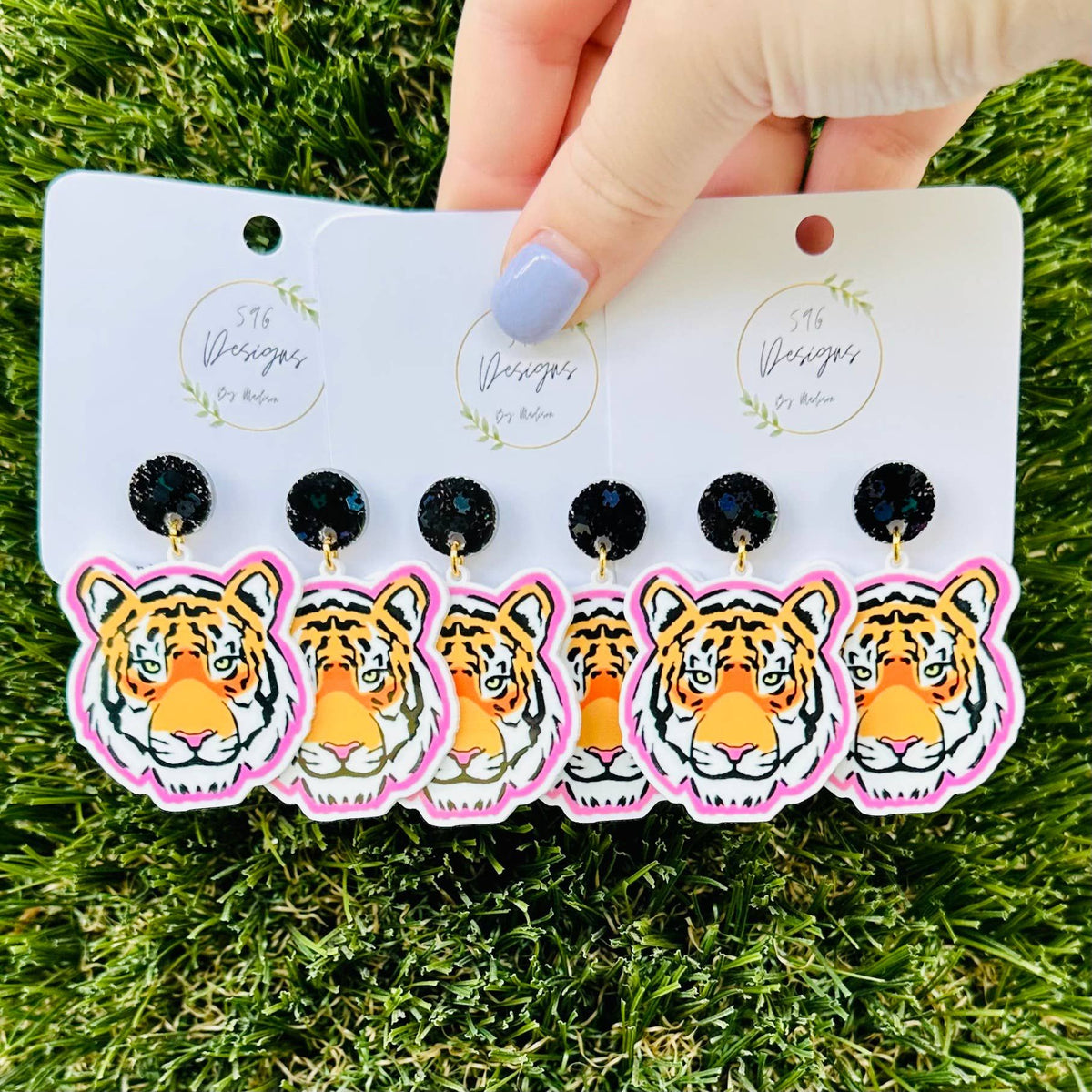 Pink Tiger Head Statement Earrings