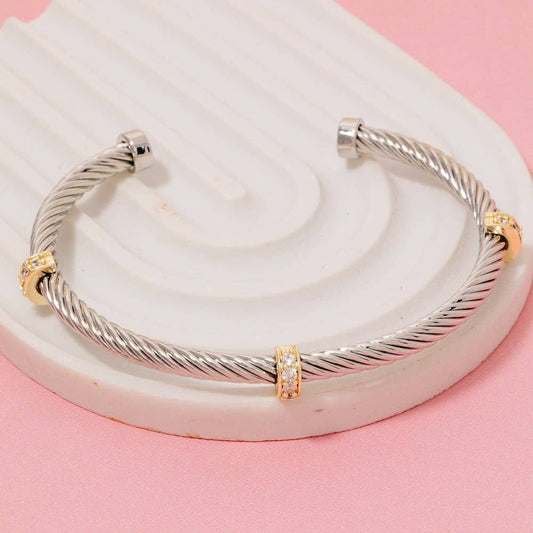 Two Tone Cz Station Rope Cuff Bracelet