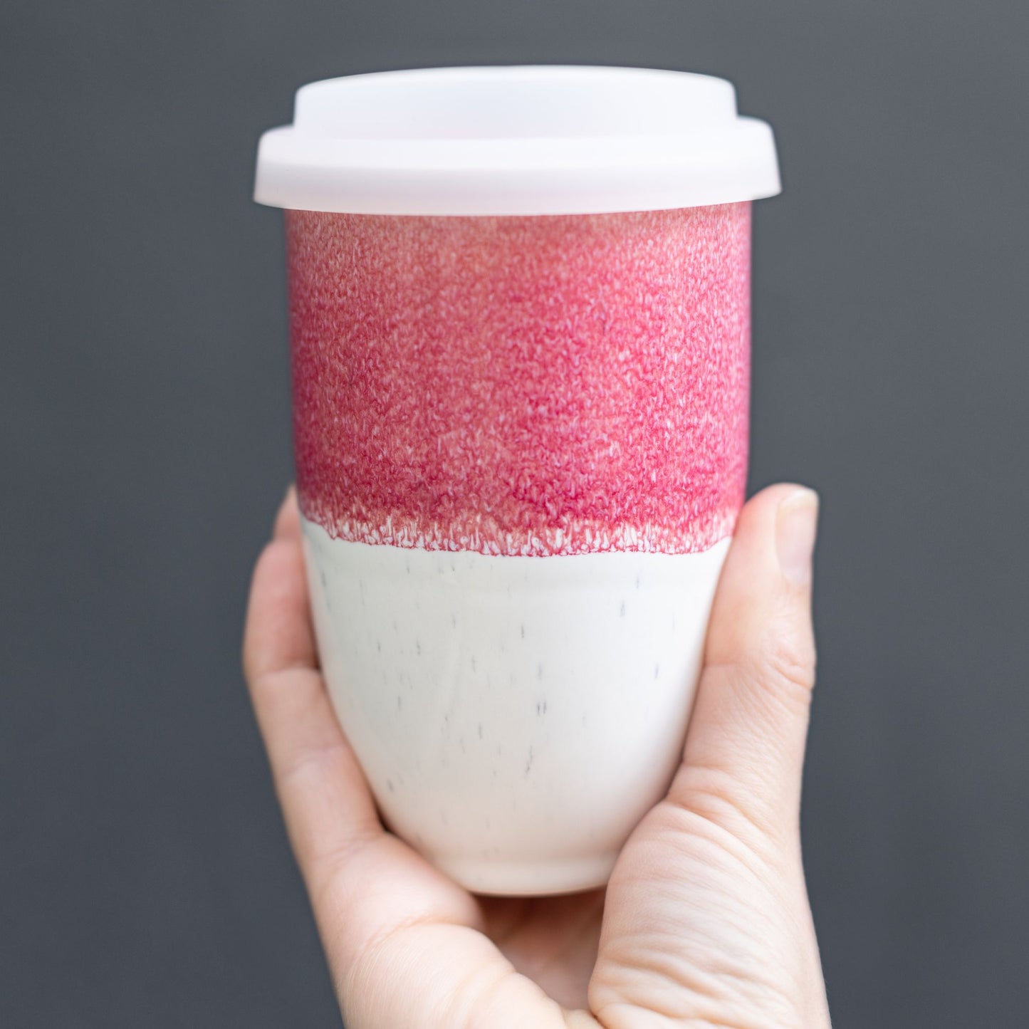 Coral Pink Ceramic Travel Mug – 12oz Reusable Stoneware Cup