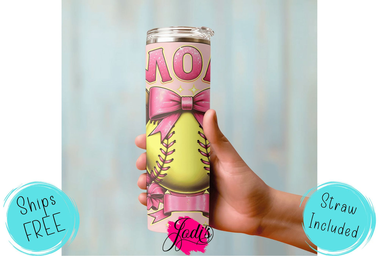 Pink Coquette Softball Mom Skinny Tumbler 20oz