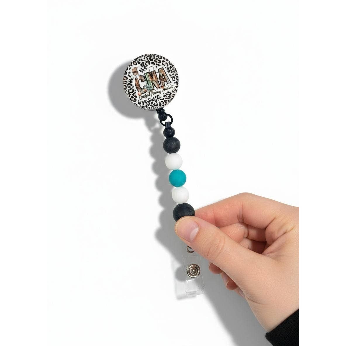 Handmade CNA Leopard Beaded Badge Reel