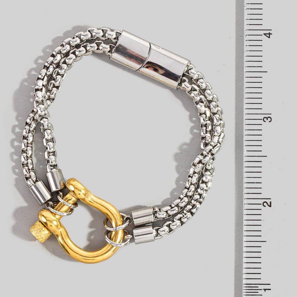 Stainless Steel Two Tone D Ring Layered Bracelet