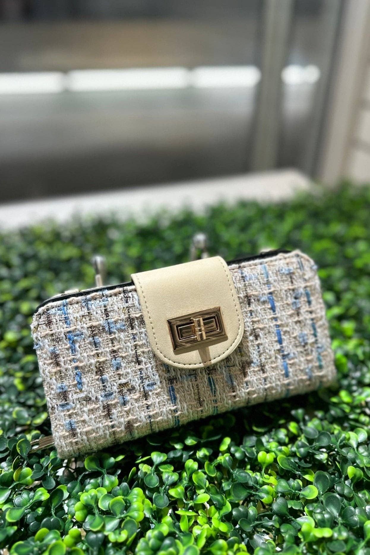 TW041 Tweed Turn Lock Crossbody Wallet