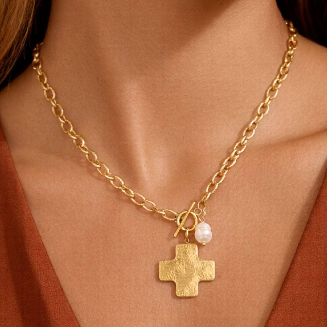 18K Gold PVD Plated Stainless Steel Cross Pendant Necklace – 8021