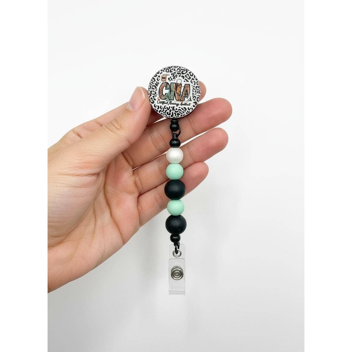 Handmade CNA Leopard Beaded Badge Reel