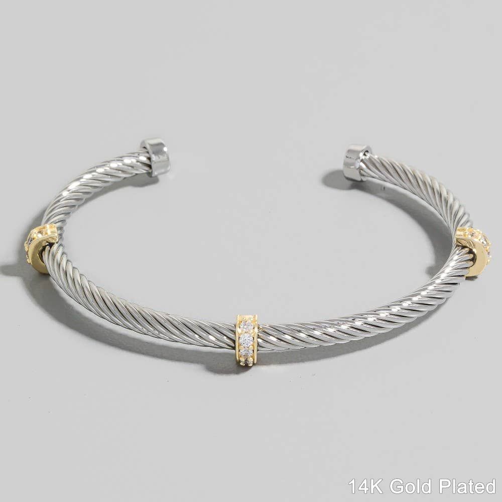 Two Tone Cz Station Rope Cuff Bracelet
