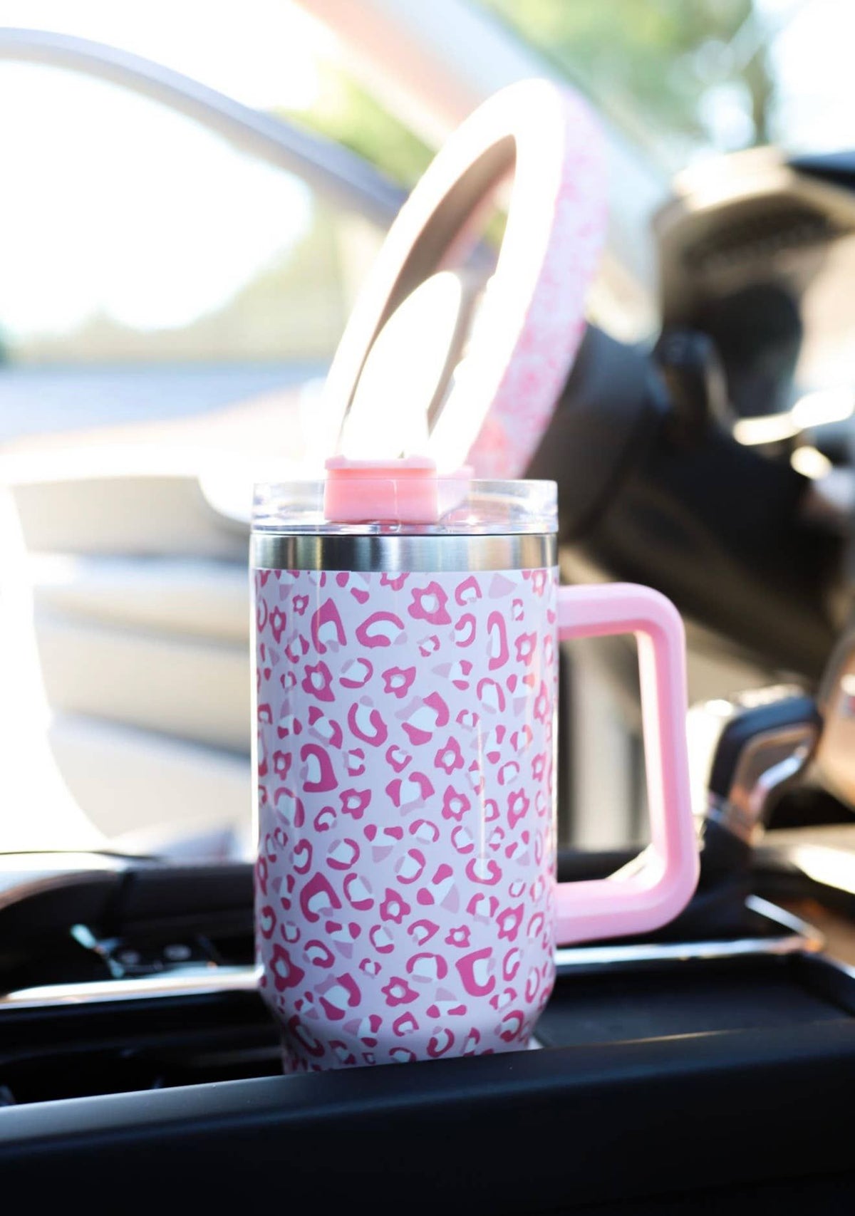 Pink Leopard Tumbler with Handle