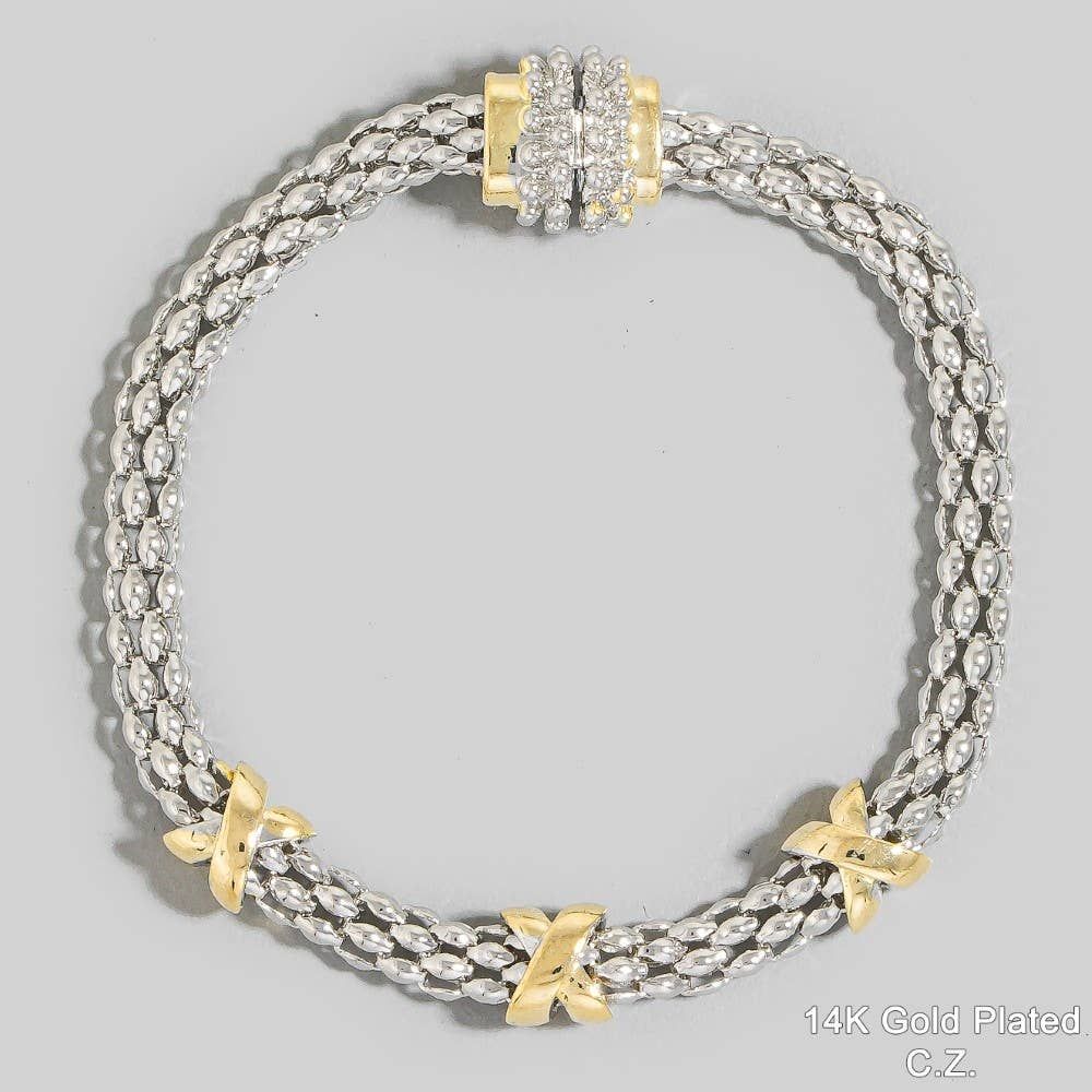Gold Plated Two Tone Magnetic Clasp Bracelet