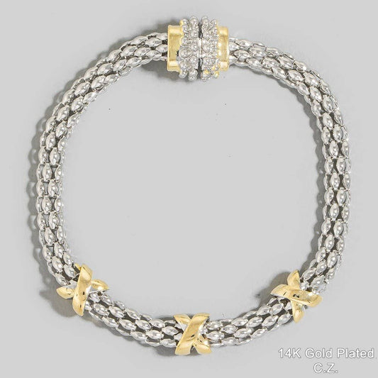 Gold Plated Two Tone Magnetic Clasp Bracelet