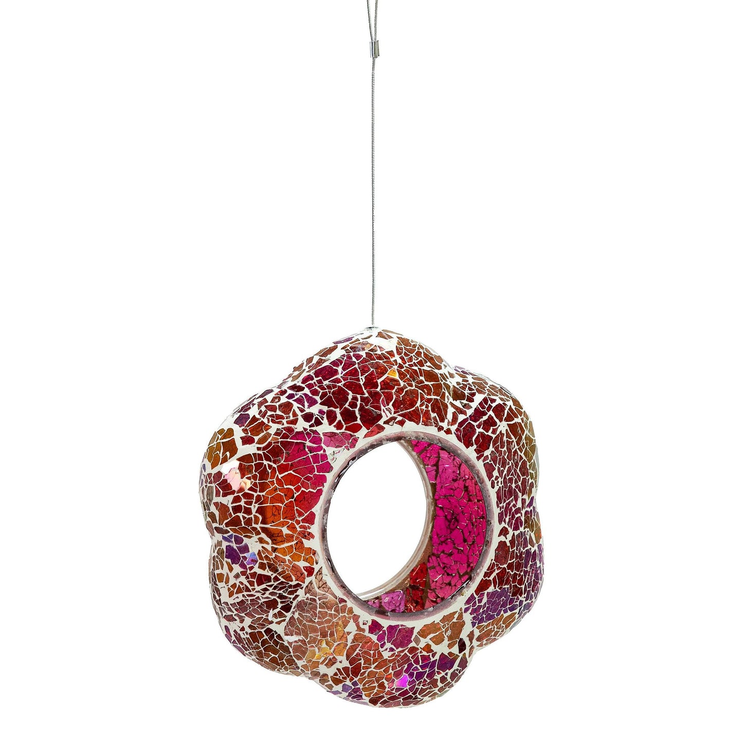 Pearl Pink Flower Mosaic Fly-Through Hanging Bird Feeder