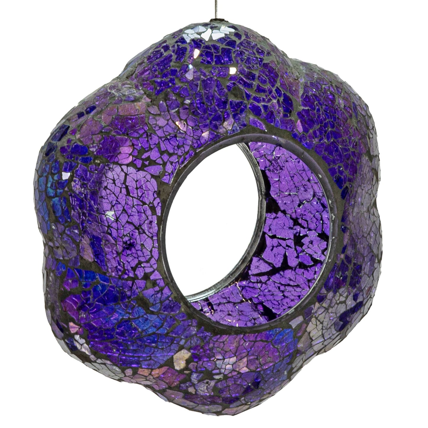 Purple Glass Flower Mosaic Fly-Through Hanging Bird Feeder