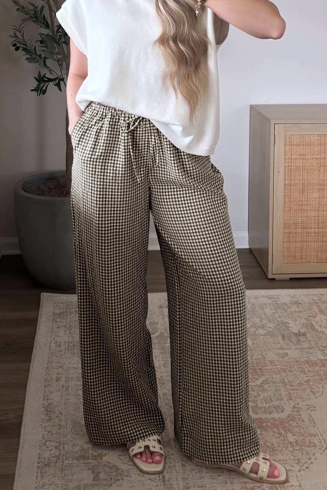 Daily Chic Effortless Gingham Check Pocket Pants