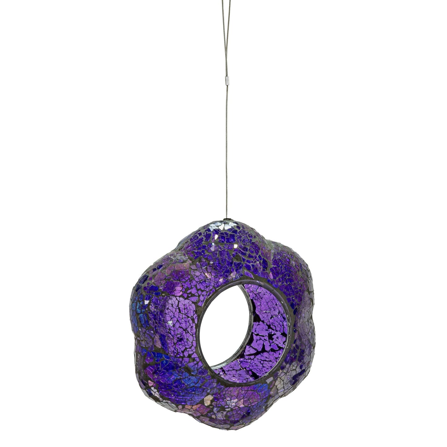 Purple Glass Flower Mosaic Fly-Through Hanging Bird Feeder