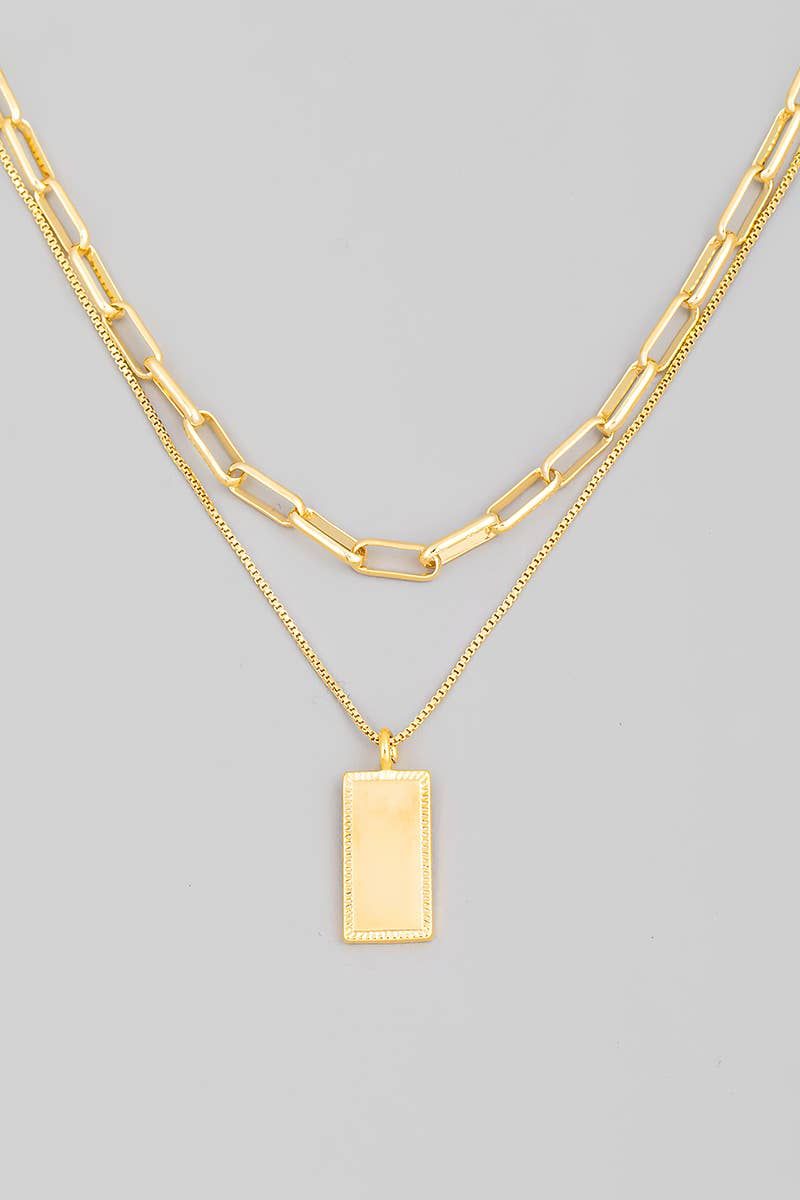 Rectangle Pendant Layered Necklace