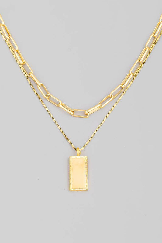 Rectangle Pendant Layered Necklace