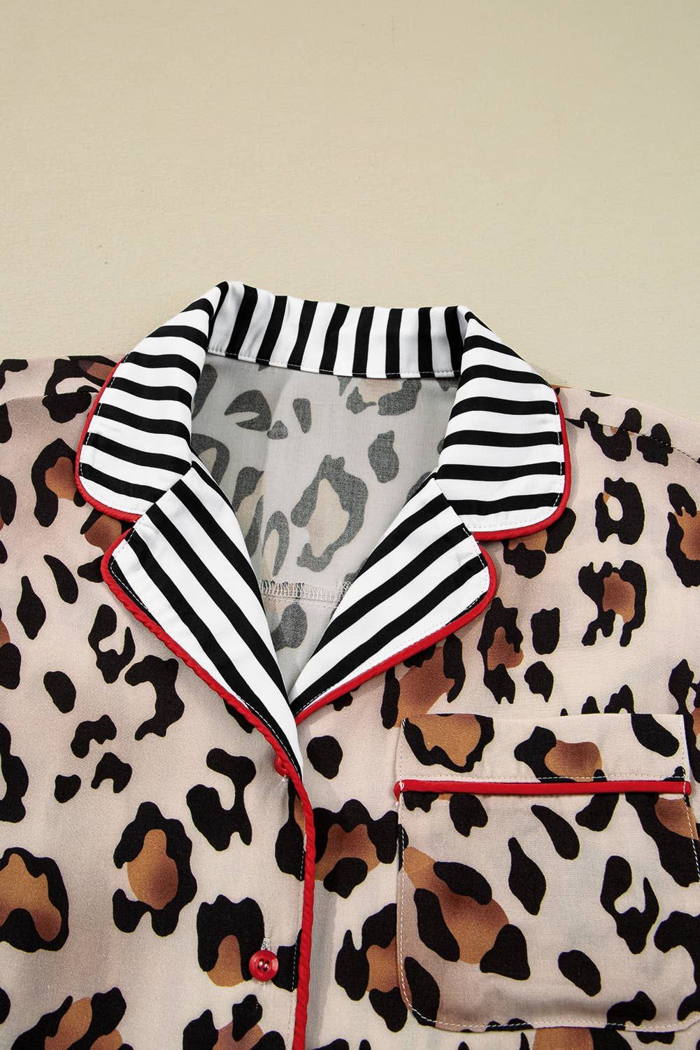 66 Leopard Striped Edge Plus Size Pajama Set (S-4X)