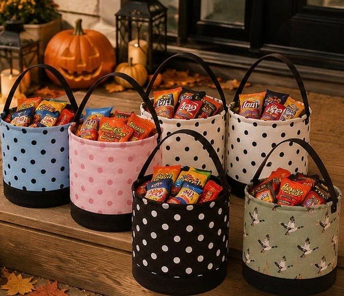 Pink Polka Dot Round Storage Bin