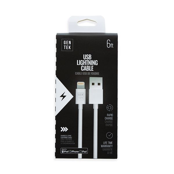 Gentek Apple Lightning To USB Cable Mfi, 6ft White