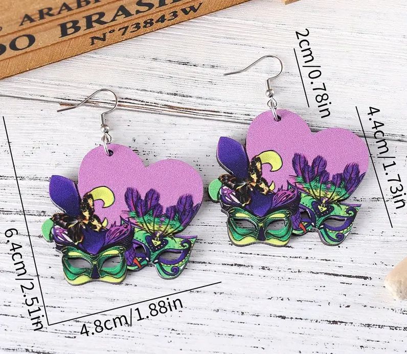 Mardi Gras Fleur De Leis Masks Earrings